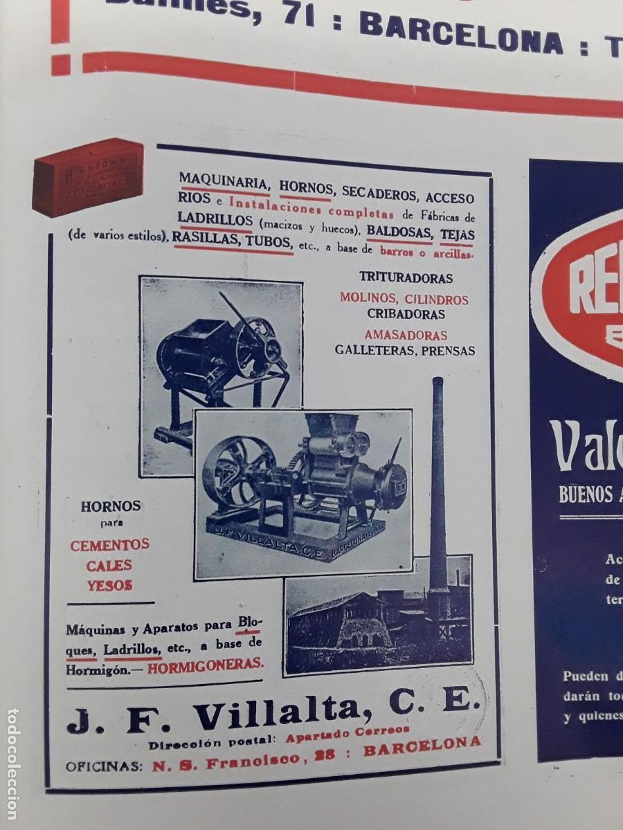 Coleccionismo de carteles: HORNOS CEMENTOS CALES J.F.VILLALTA BARCELONA MAQUINARIA HORNOS SECADEROS HOJA A&Ntilde;O 1920