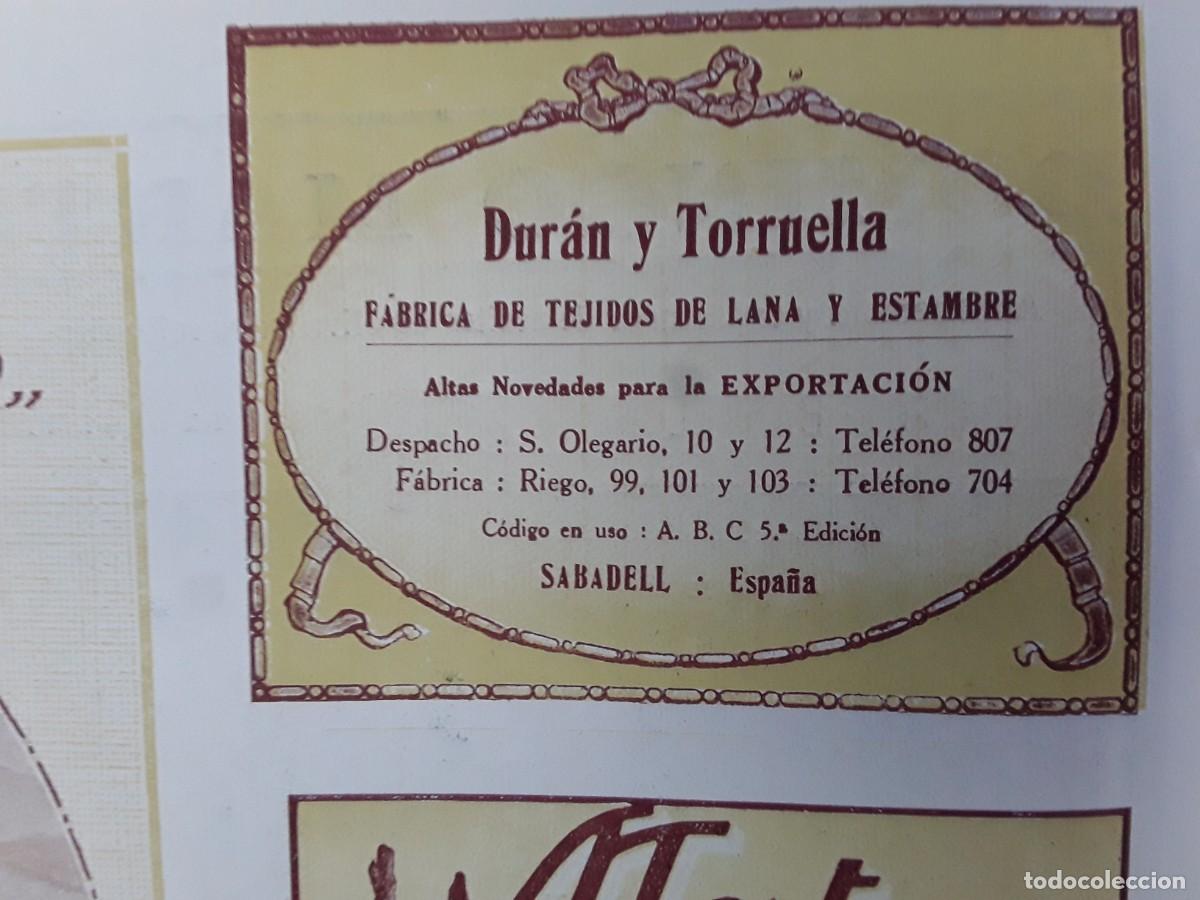 Coleccionismo de carteles: FABRICA DE TEJIDOS DE LANA Y ESTAMBRE DURAN Y TORRUELLA SABADELL HOJA A&Ntilde;O 1920