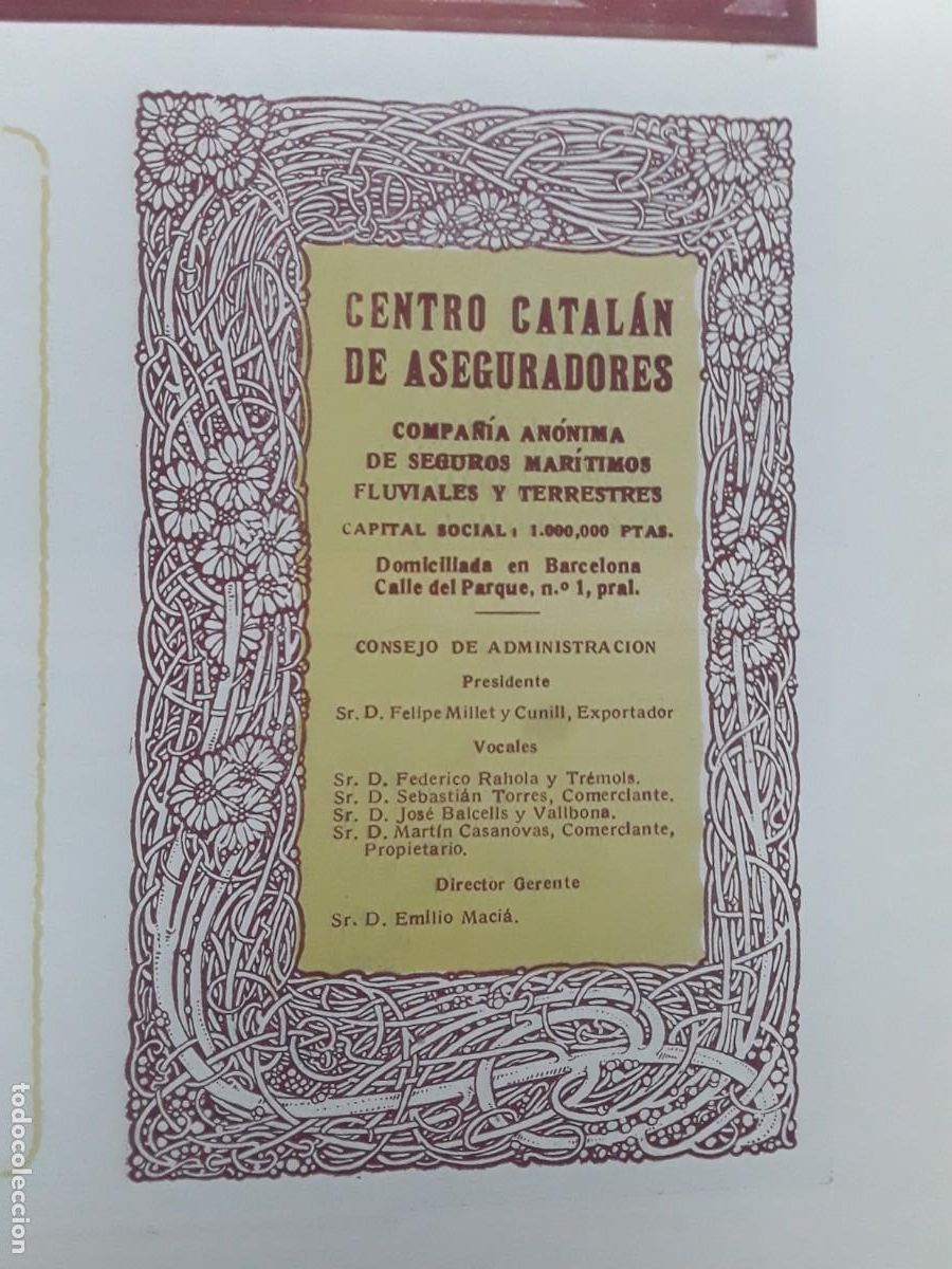 Sammeln von Plakaten: CENTRO CATALAN DE ASEGURADORES SEGUROS MARITIMOS FLUVIALES TERRESTRES BARCELONA HOJA A&Ntilde;O 1920