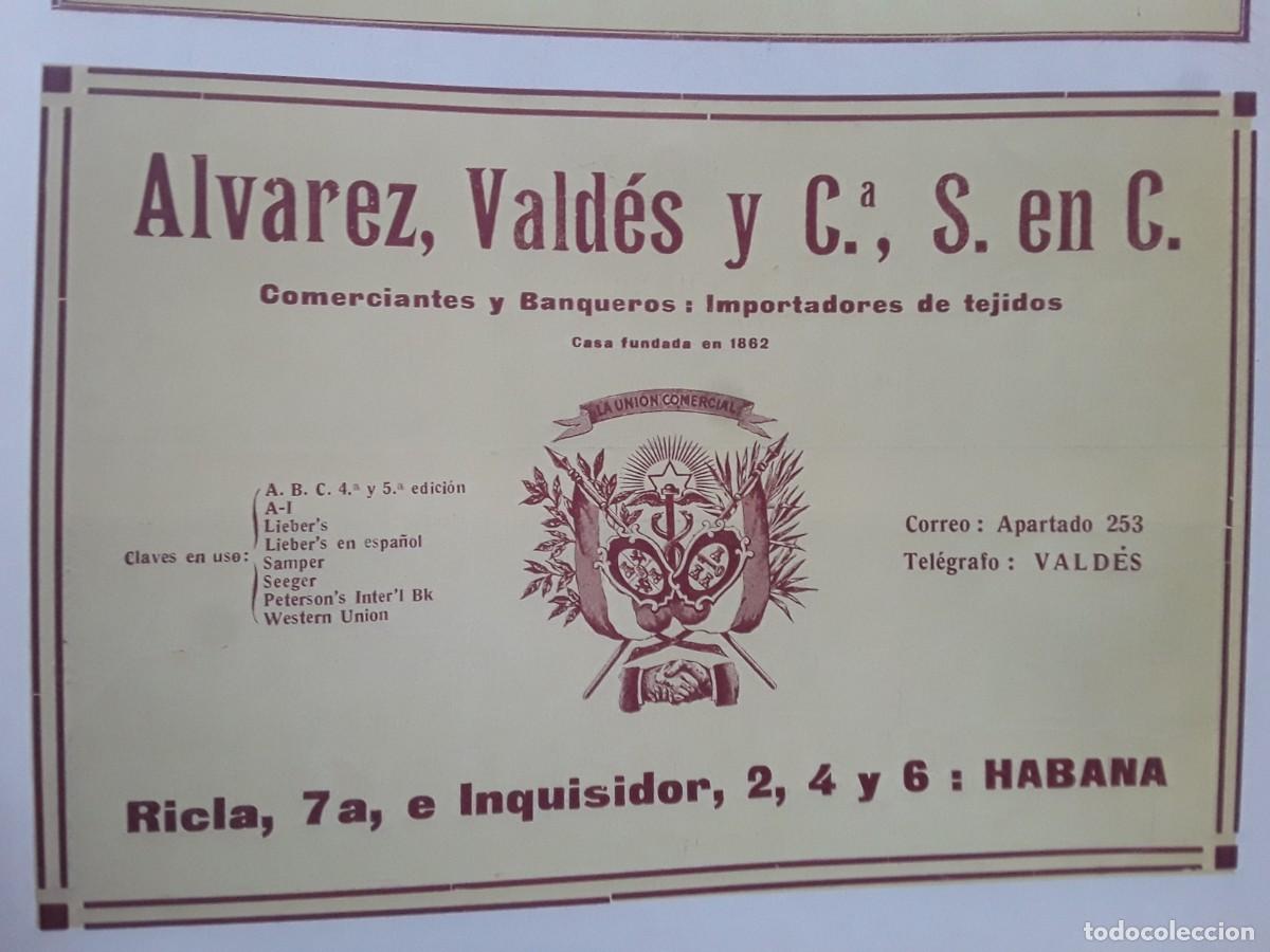 Sammeln von Plakaten: ALVAREZ VALDES Y C&ordf; COMERCIANTES BANQUEROS IMPORTADORES TEJIDOS LA HABANA CUBA HOJA A&Ntilde;O 1920