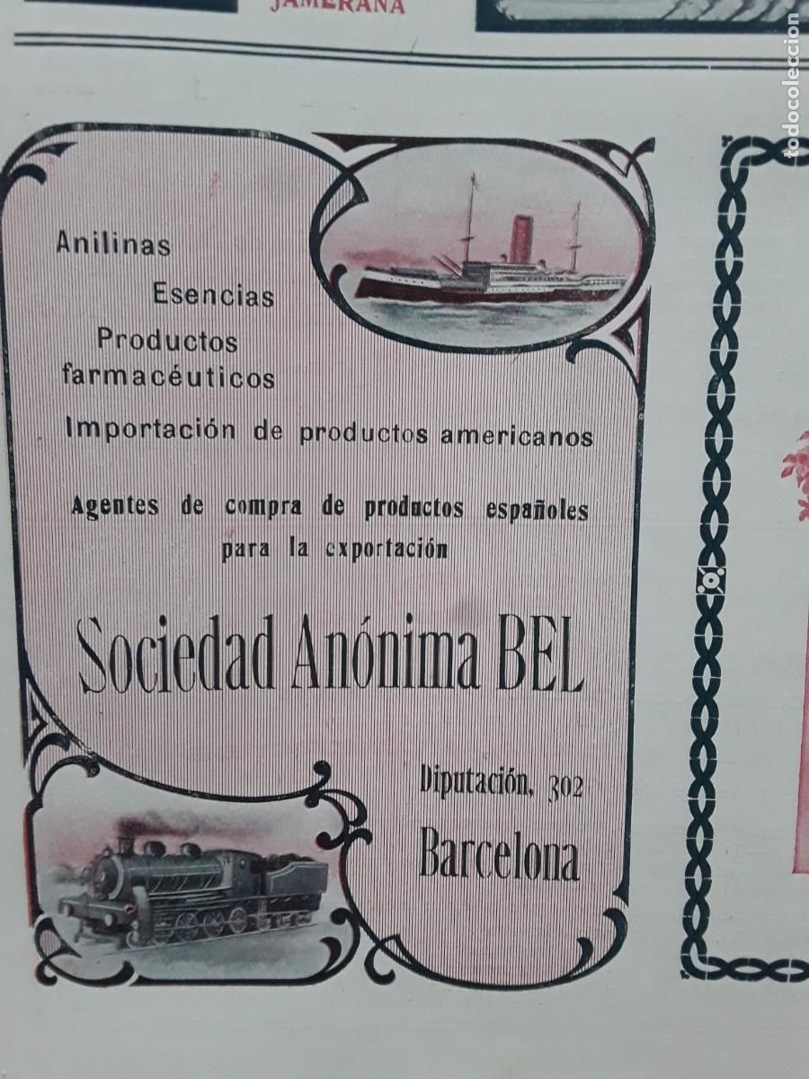 Colecionismo de cartazes: SOCIEDAD ANONIMA BEL PRODUCTOS FARMACEUTICOS ANILINAS ESENCIAS BARCELONA HOJA A&Ntilde;O 1920