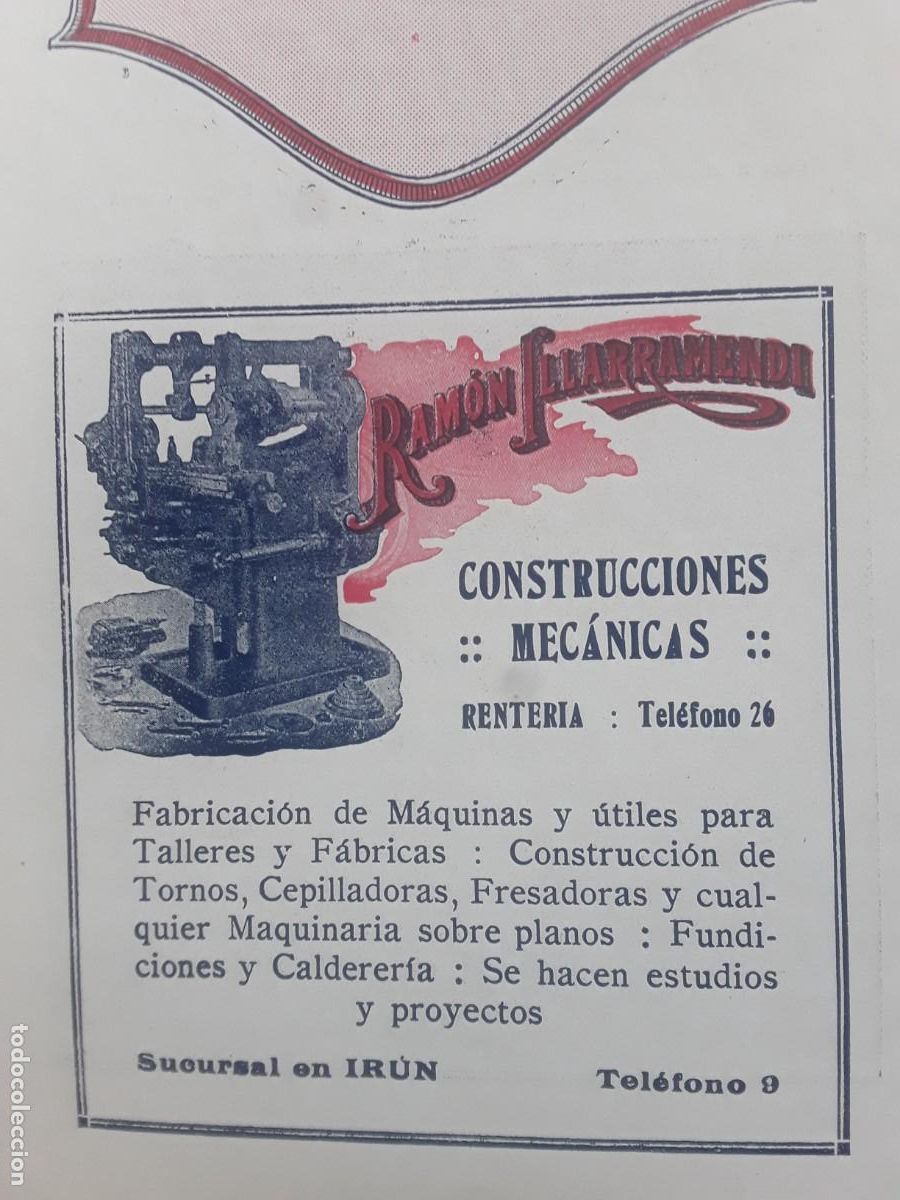 Sammeln von Plakaten: CONSTRUCCIONES MECANICAS RAMON ILLARRAMENDI RENTERIA IRUN HOJA A&Ntilde;O 1920