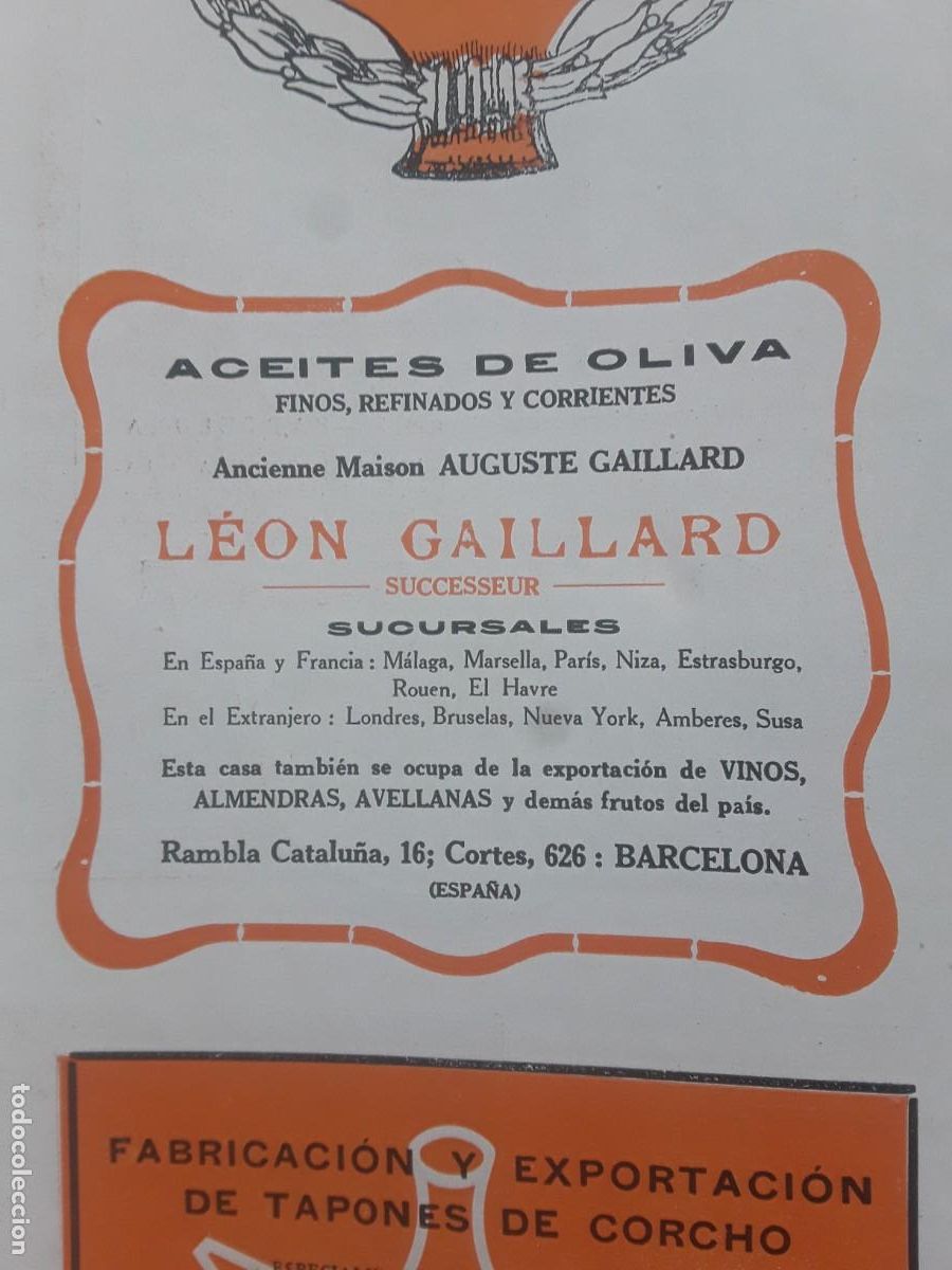 Colecionismo de cartazes: ACEITES DE OLIVA ANCIENNE MAISON AUGUSTE GAILLARD -LEON GAILLARD-SUCESOR BARCELONA HOJA A&Ntilde;O 1920