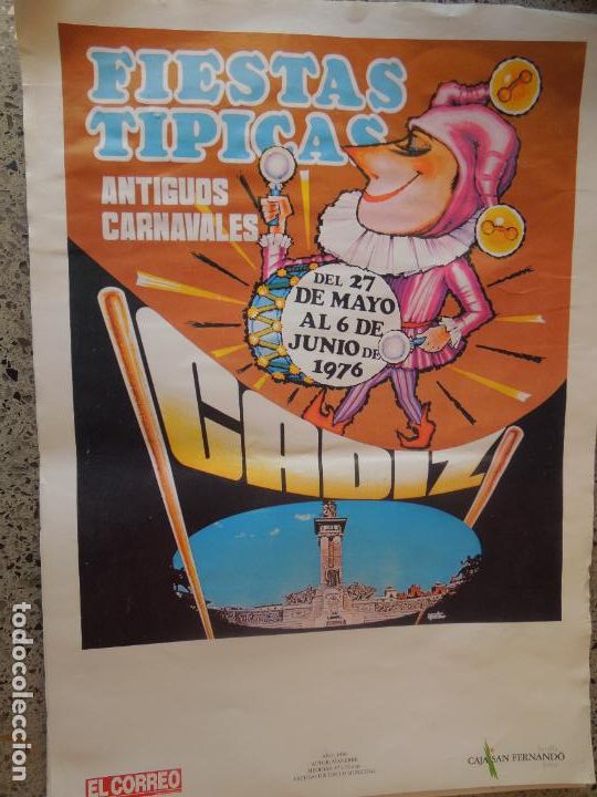 Sammeln von Plakaten: CARNAVAL DE C&Aacute;DIZ - ANTIGUO CARTEL - FIESTAS T&Iacute;PICAS JUNIO 1976 - EL CORREO DE ANDALUC&Iacute;A.