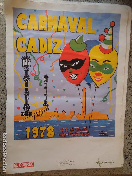 Sammeln von Plakaten: CARNAVAL DE C&Aacute;DIZ - ANTIGUO CARTEL - CARNAVAL FEBRERO 1978 - EL CORREO DE ANDALUC&Iacute;A- MIDE 35X25 CM.