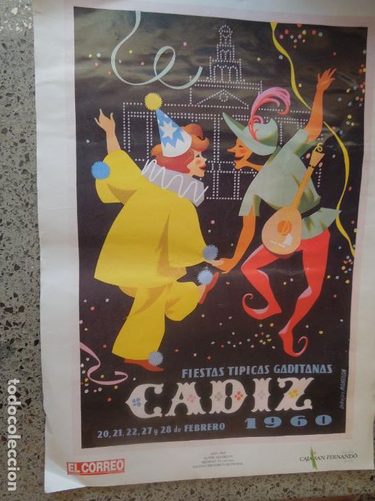 Sammeln von Plakaten: CARNAVAL DE C&Aacute;DIZ - ANTIGUO CARTEL - FIESTAS T&Iacute;PICAS 1960 - EL CORREO DE ANDALUC&Iacute;A- MIDE 35X25 CM.