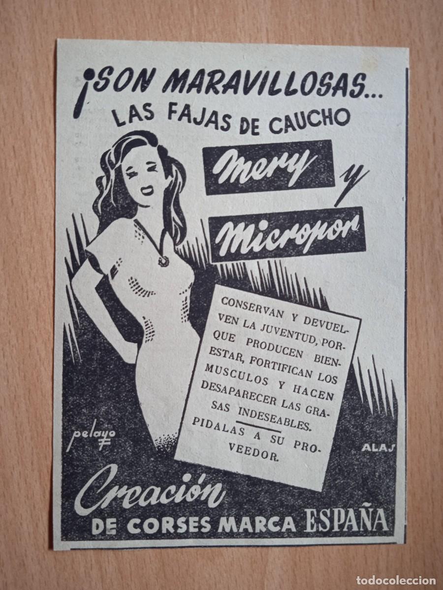 Poster collecting: Peque&ntilde;o anuncio publicitario *FAJAS DE CAUCHO: MERY Y MICROPOR* (A&Ntilde;OS 50)