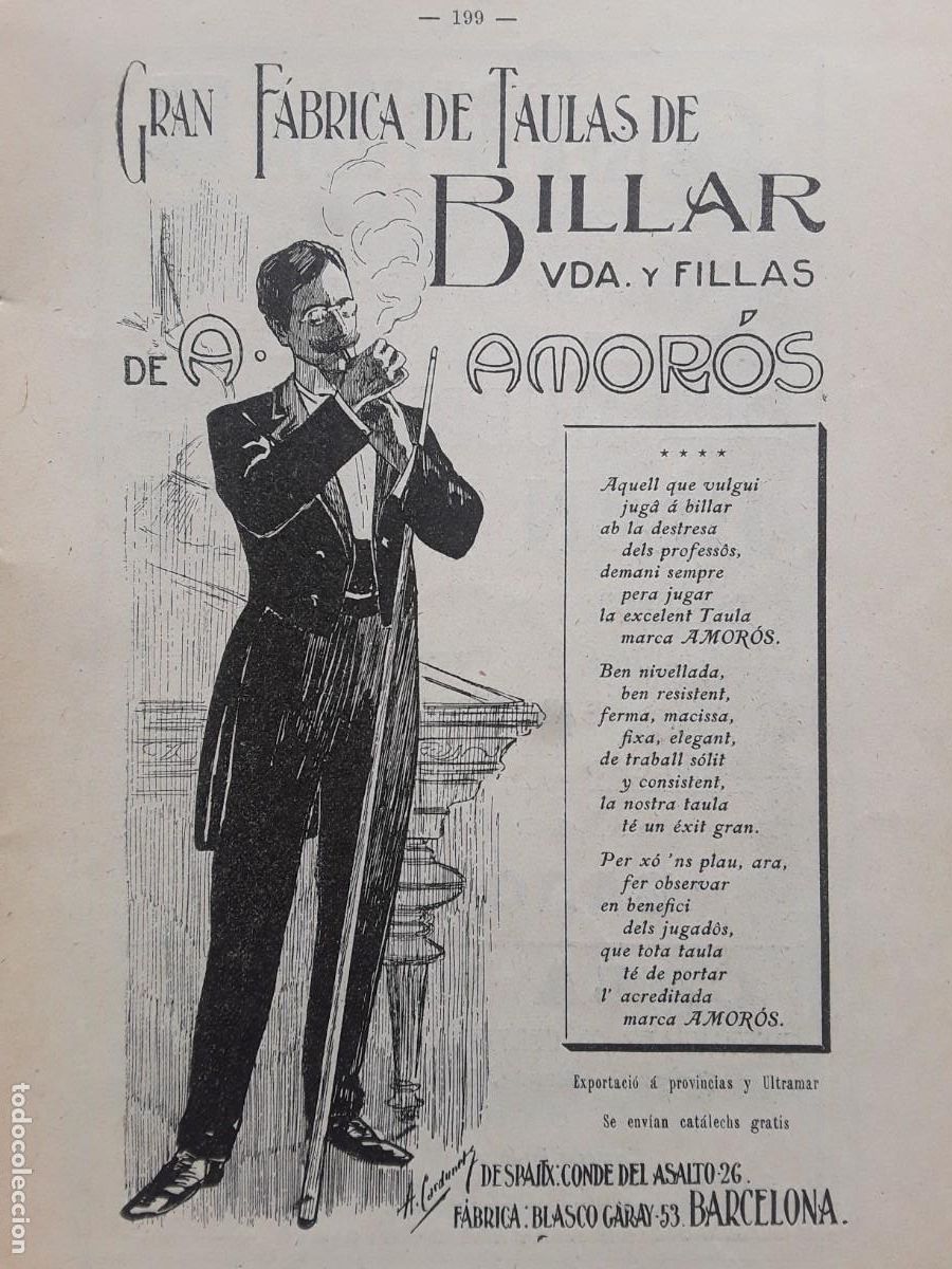 Colecionismo de cartazes: GRAN FABRICA DE TAULAS DE BILLAR VIUDA Y FILLAS DE A.AMOROS BARCELONA HOJA REVISTA