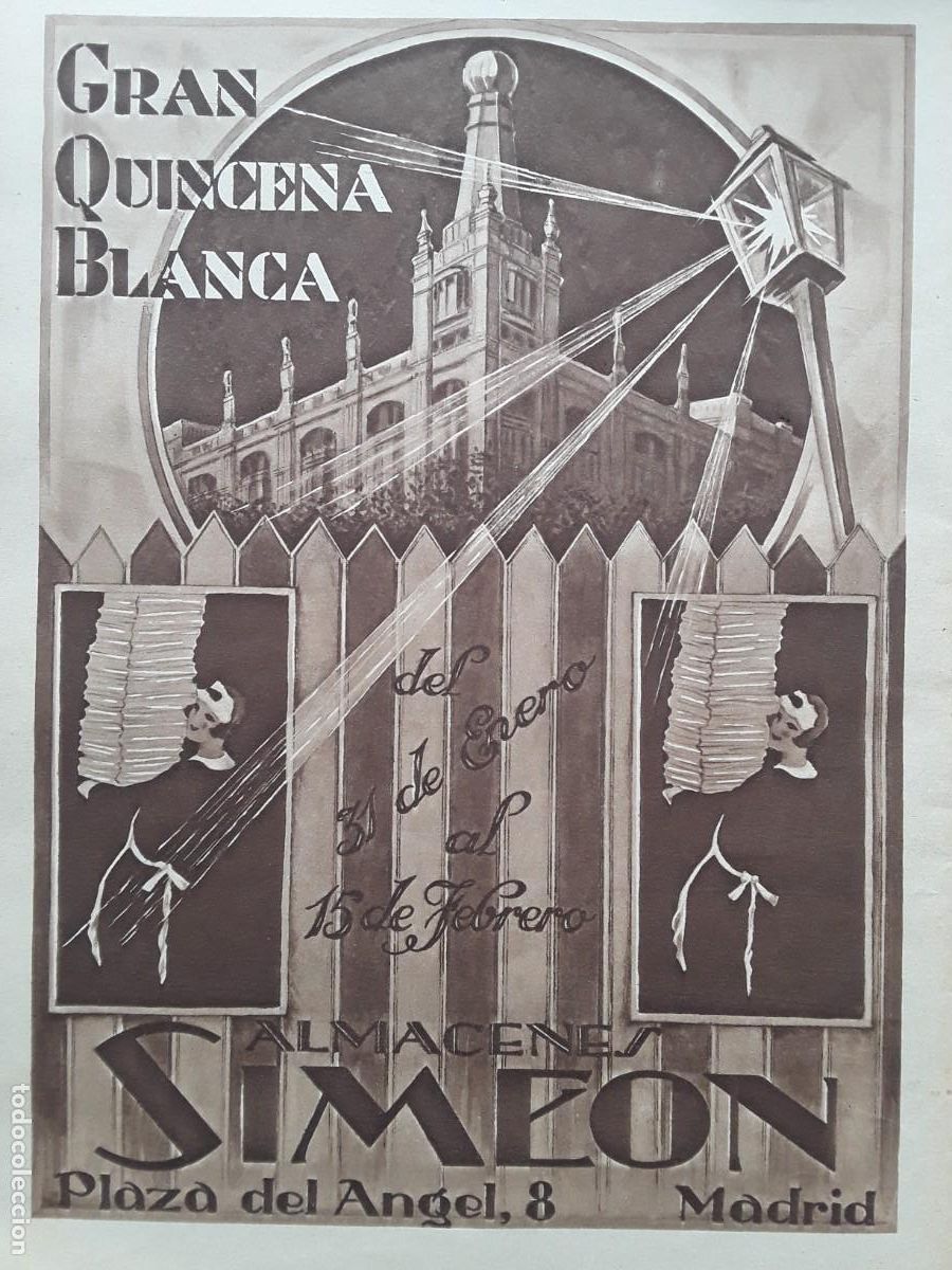 Collectionnisme d'affiches: ALMACENES SIMEON GRAN QUINCENA BLANCA MADRID HOJA REVISTA A&Ntilde;O 1929