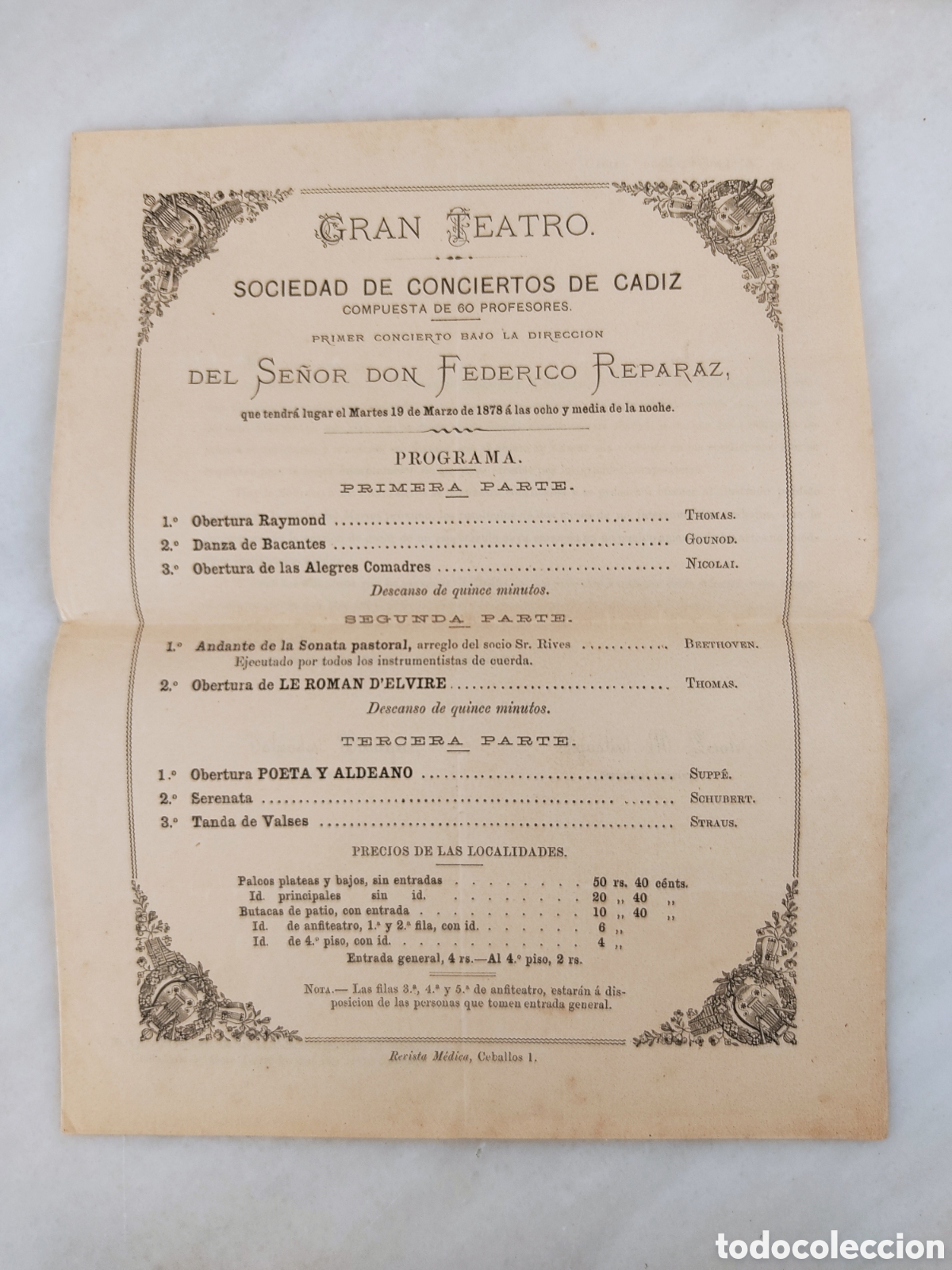 Poster collecting: Programa y carta gran teatro sociedad de conciertos de cadiz Rara