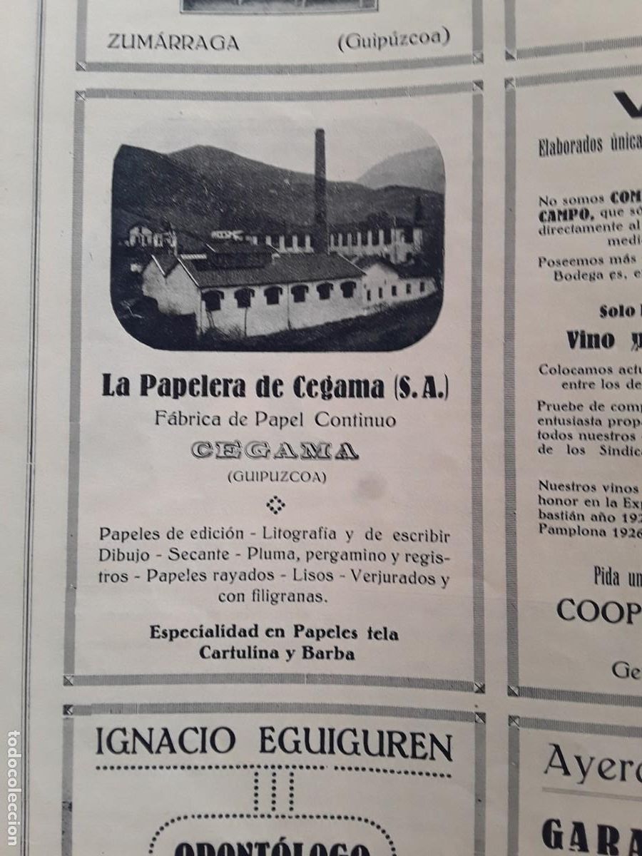 Colecionismo de cartazes: LA PAPELERA DE CEGAMA FABRICA PAPEL CONTINUO ESPECIALIDAD PAPELES TELA CARTULINA BARBA HOJA 1928