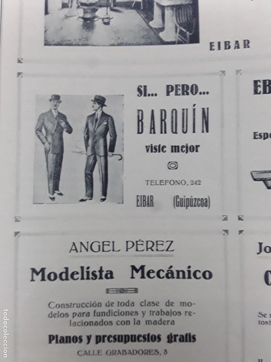 Coleccionismo de carteles: BARQUIN / R.ARANDA MEDICO / PELUQUERIA LORENZO GOROSPE / JOSE RAMON CORTABERRIA EIBAR HOJA A&Ntilde;O 1928