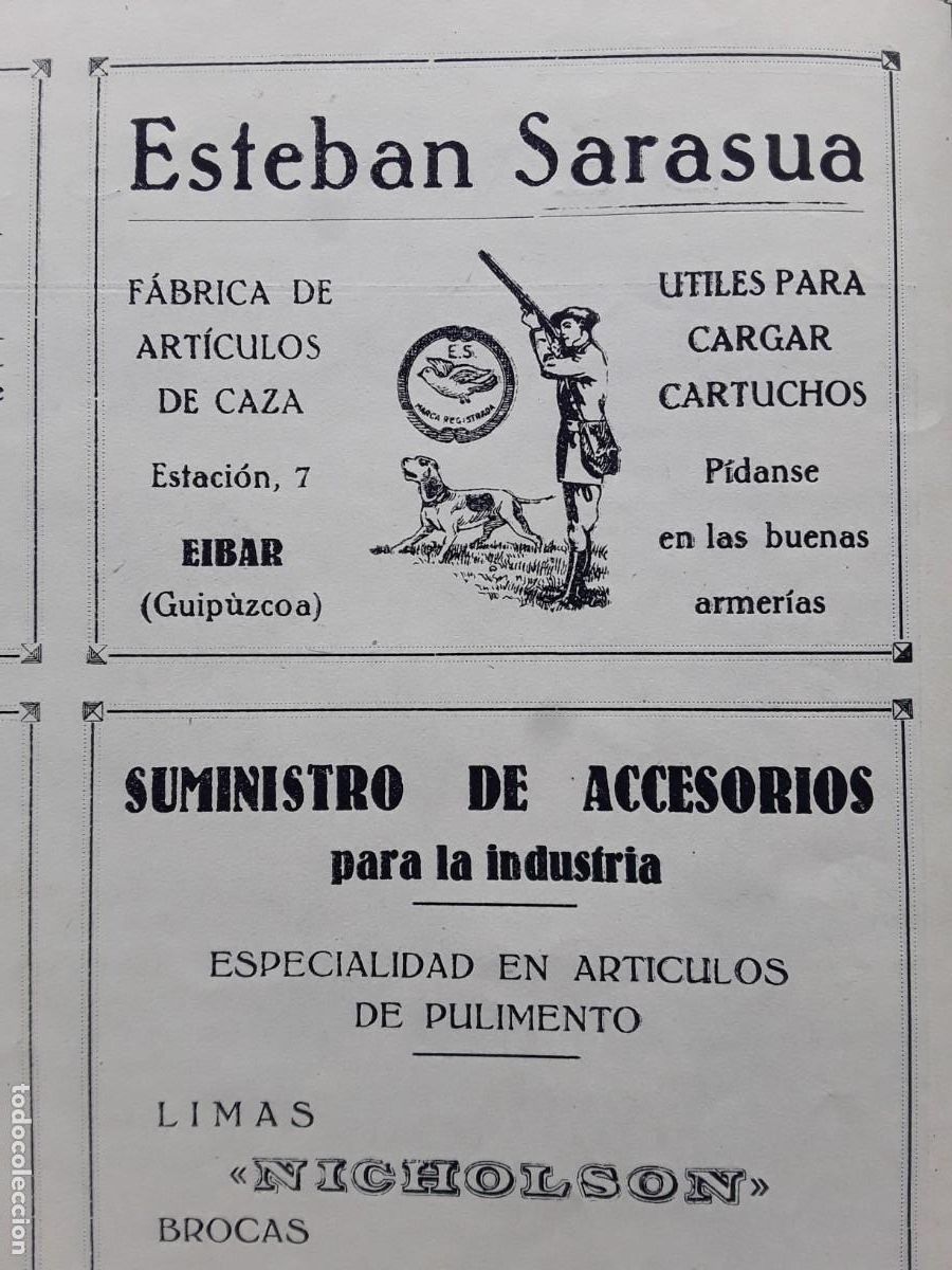 Coleccionismo de carteles: ESTEBAN SARASUA / PEDRO UNCETA GRABADOR METALES / CAYETANO CAREAGA / MIGUEL CARRERA EIBAR A&Ntilde;O 1928
