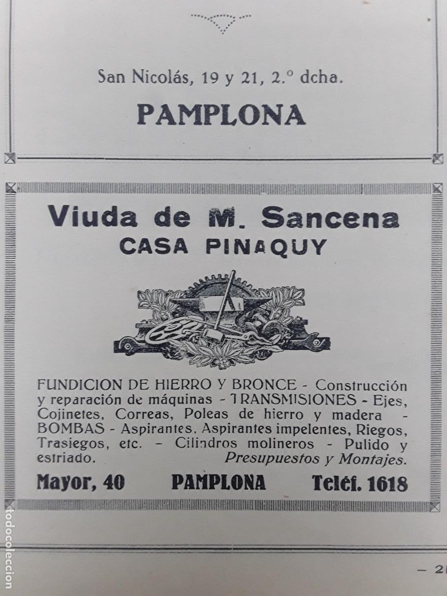 Colecionismo de cartazes: VIUDA DE M.SANCENA CASA PINAQUY / MAQUINAS ESCRIBIR A.TORIO / TURUMBAY Y LIZUAIN PAMPLONA 1928