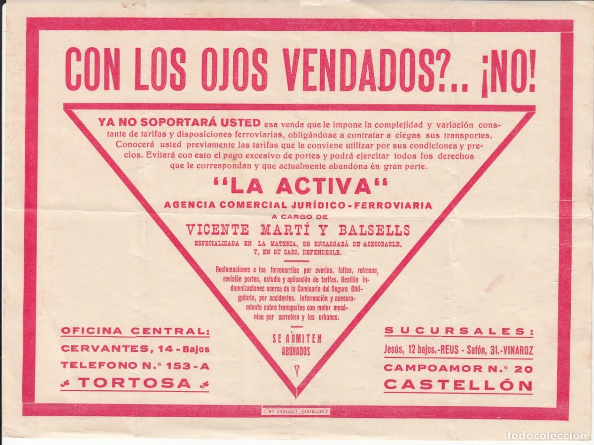 Poster collecting: FOLLETO PUBLICIDAD DE LA ACTIVA AG. JUR&Iacute;DICO FERROVIARIA - TORTOSA Y CASTELL&Oacute;N