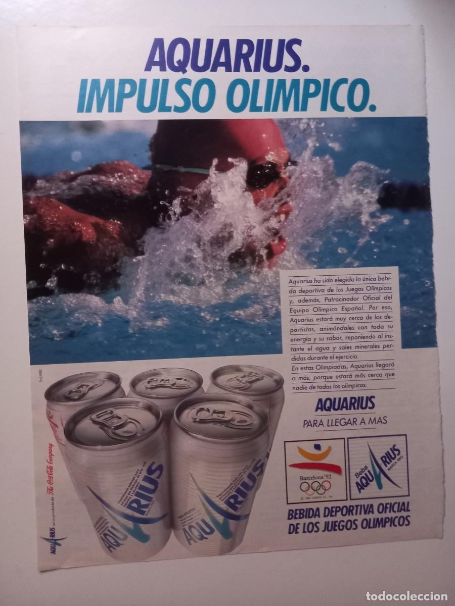 Coleccionismo de carteles: PUBLICIDAD. ANUNCIO ACUARIUS CON LOS JUEGOS OLIMPICOS BARCELONA 92. EXTRA&Iacute;DO DE REVISTA 22X28 CM