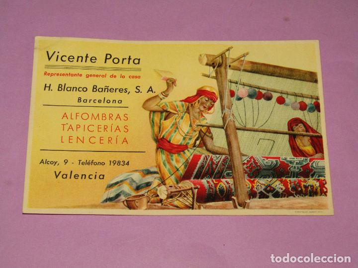 Poster collecting: Antiguo Tarjet&oacute;n Publicidad de Alfombras, Tapicer&iacute;as, Lencer&iacute;a de VICENTE PORTA de Valencia 1940s.