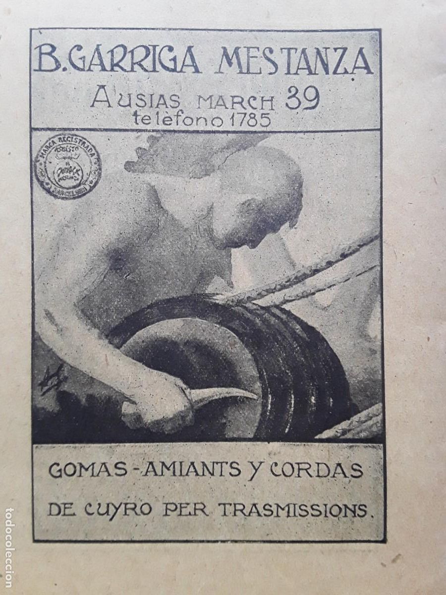 Coleccionismo de carteles: B.GARRIGA MESTANZA GOMES AMIANTS Y CORDA DE CUIRO PER TRANSMISIONS HOJA REVISTA ANY 1902