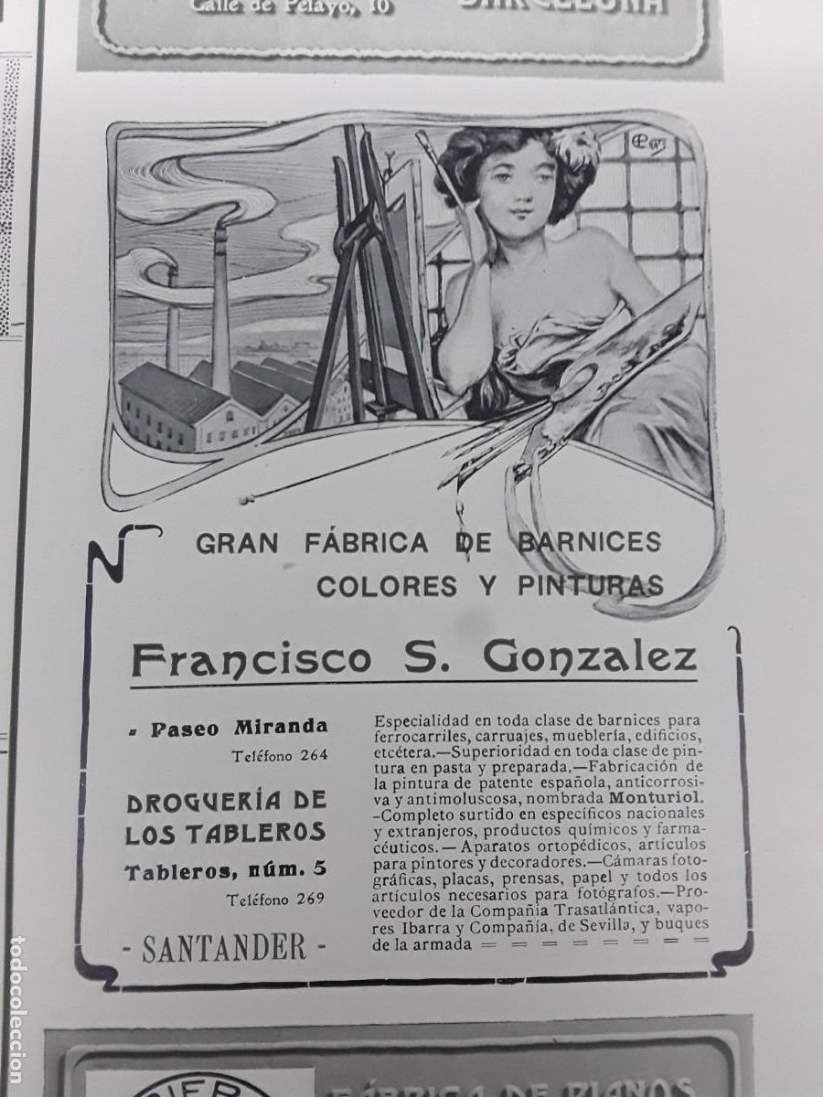 Collezionismo di affissi: GRAN FABRICA BARNICES COLORES PINTURAS FRANCISCO S GONZALEZ SANTANDER HOJA A&Ntilde;O 1906