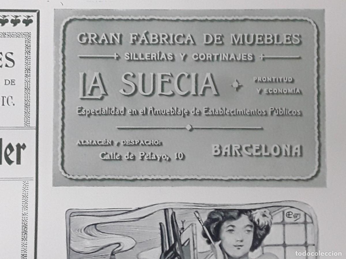Collezionismo di affissi: GRAN FABRICA MUEBLES SILLERIAS CORTINAJE LA SUECIA MUEBLES PUBLICOS BARCELONA HOJA A&Ntilde;O 1906