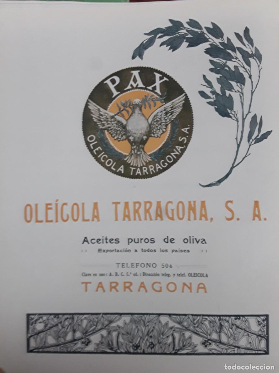 Colecionismo de cartazes: PAX OLEICOLA TARRAGONA ACEITES PUROS DE OLIVA EXPORTACION A TODOS LOS PAISES HOJA A&Ntilde;O 1920