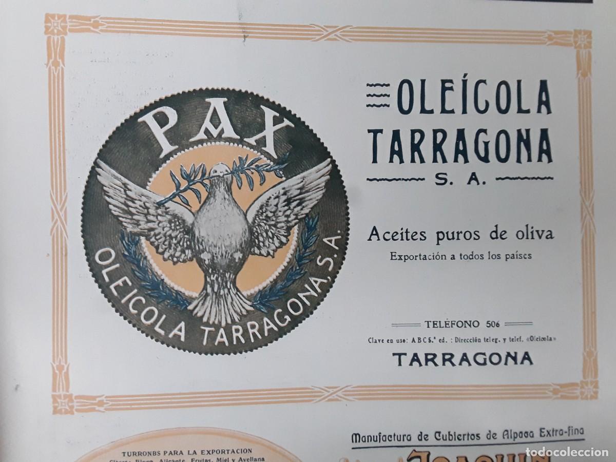 Colecionismo de cartazes: PAX OLEICOLA TARRAGONA ACEITES PUROS DE OLIVA EXPORTACION A TODOS LOS PAISES HOJA A&Ntilde;O 1920