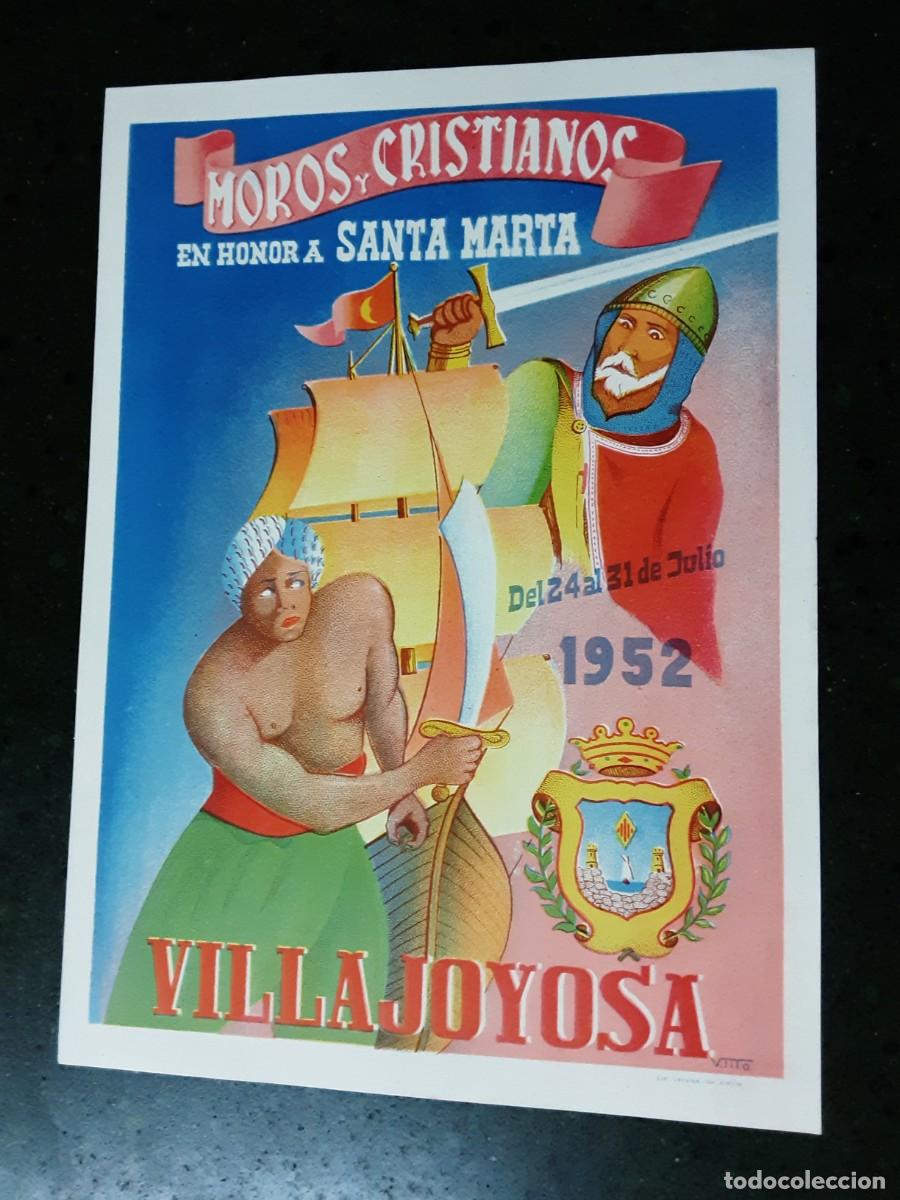 Coleccionismo de carteles: Peque&ntilde;o cartel VILLAJOYOSA, Fiesta de Moros y Cristianos en honor a Santa Marta 1952