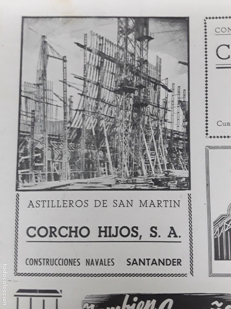 Collectionnisme d'affiches: ASTILLEROS DE SAN MARTIN CORCHO HIJOS CONTRUCCIONES NAVALES SANTANDER HOJA A&Ntilde;O 1942