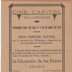 Coleccionismo de carteles: VILLARCAYO (BURGOS) 1941 CINE CAPITOL GRAN FUNCIÓN TEATRAL A FAVOR DAMNIFICADOS DE SANTANDER.