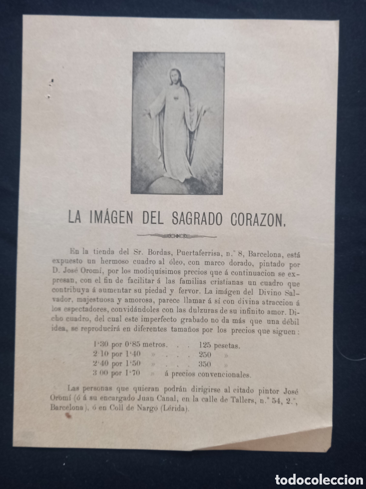 Poster collecting: Barcelona. Cartelito publicitario imagineria Religiosa. 21 x 16