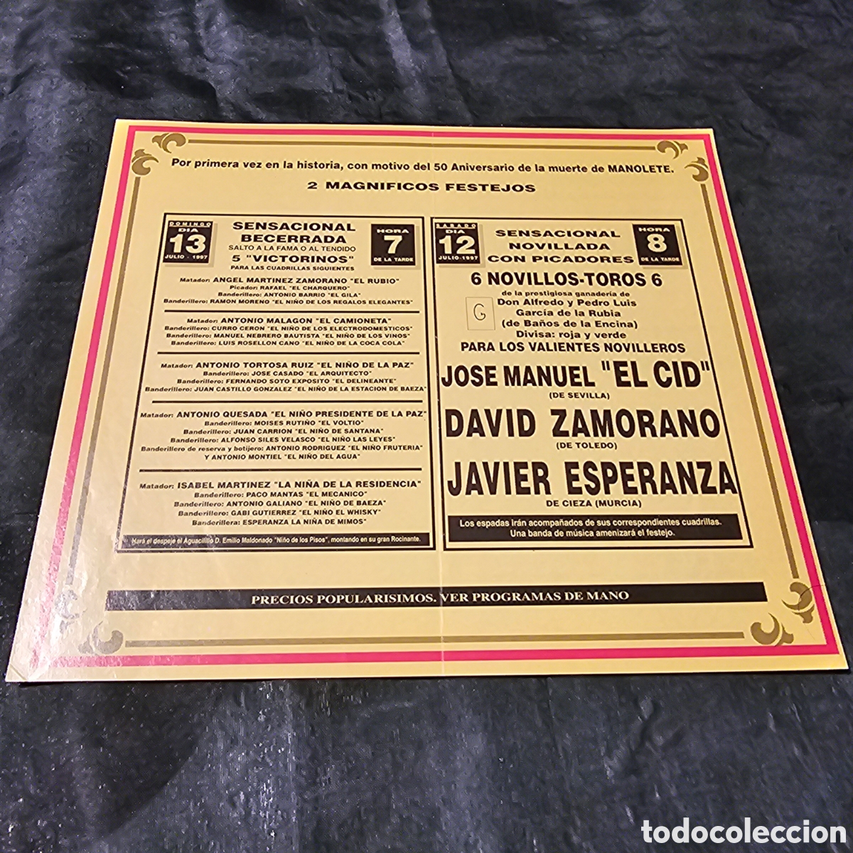Coleccionismo de carteles: PLAZA DE TOROS DE LINARES, 1997 ANIVERSARIO 50 MANOLETE
