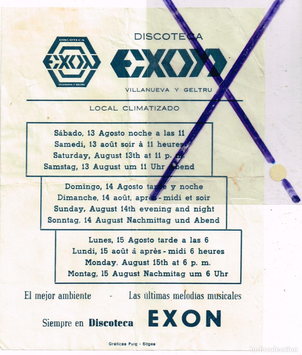 Coleccionismo de carteles: 1972/82 FOLLETO HORARIOS S&Aacute;BADO, DOMINGO Y LUNES DISCOTECA EXON VILANOVA I LA GELTRU