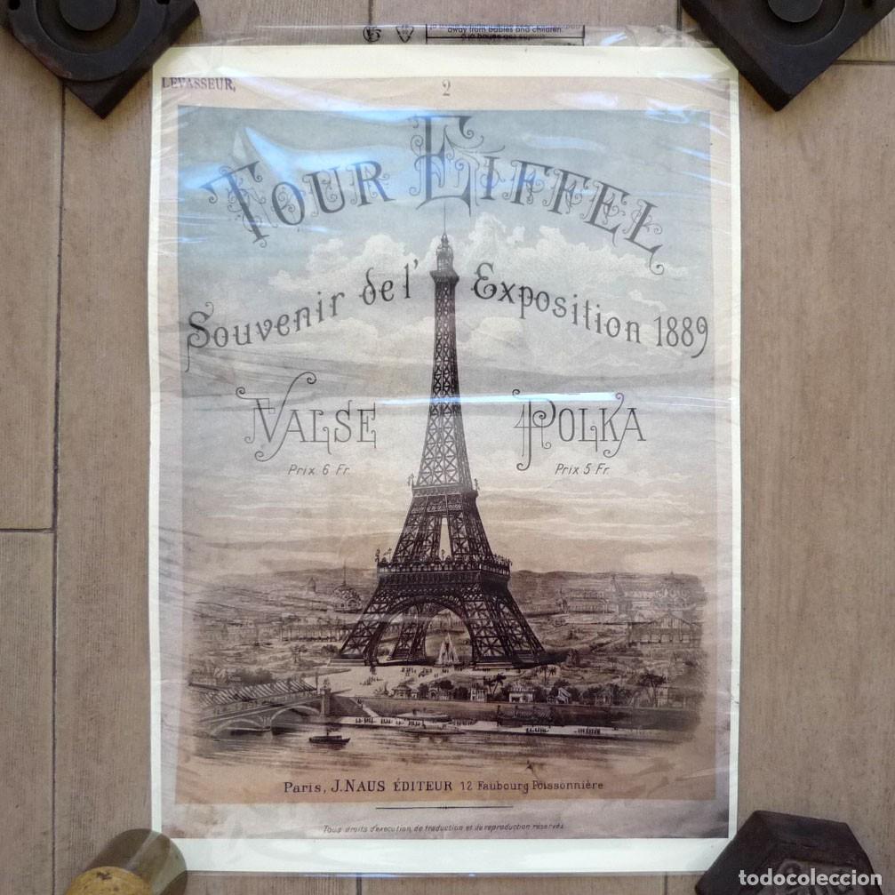 Poster collecting: Reproducci&oacute;n antiguo cartel tour Eiffel Paris Souvenir exposition 1889