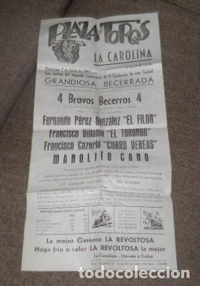 Coleccionismo de carteles: GRANDIOSA BECERRADA,LA CAROLINA,1967 - Foto 1