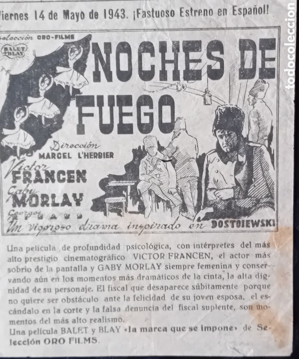 Coleccionismo de carteles: Noches de fuego. Recorte de prensa 1943