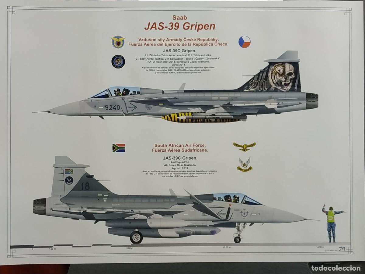 Coleccionismo de carteles: L&aacute;mina Perfil de Aviaci&oacute;n. Saab JAS-39 Gripen. DIN A3