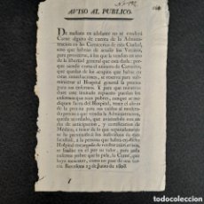 Coleccionismo de carteles: DOC-475. AVISO AL PUBLICO ”DE MAÑANA EN ADELANTE NO SE VENDERÁ CARNE ALGUNA..” BARCELONA, 1808.
