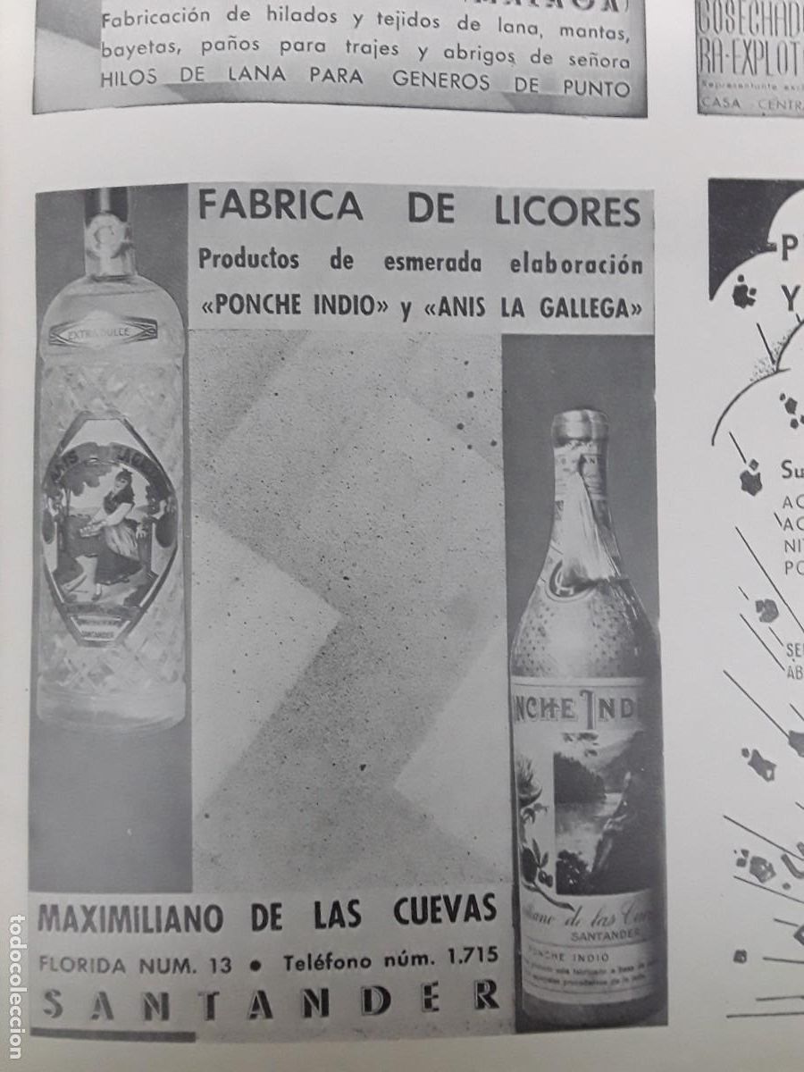 Sammeln von Plakaten: FABRICA LICORES MAXIMILANO DE LAS CUEVAS SANTANDER ANIS LA GALLEGA PONCHE INDIO HOJA A&Ntilde;O 1938