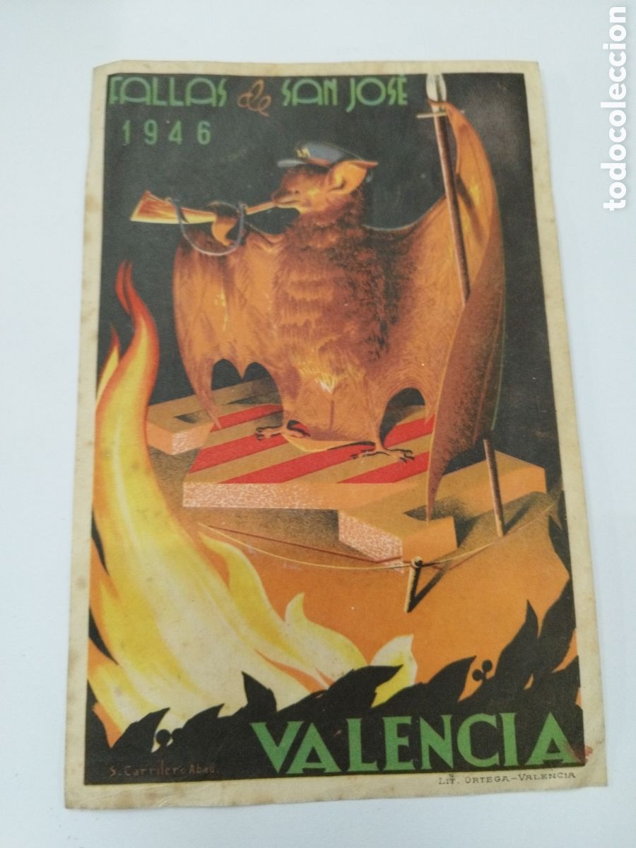 Poster collecting: Cartel peque&ntilde;o Fallas de San Jos&eacute; 1946.20x13 cm.ilustrado S.Carrilero Abad.Lit.Ortega.Valencia