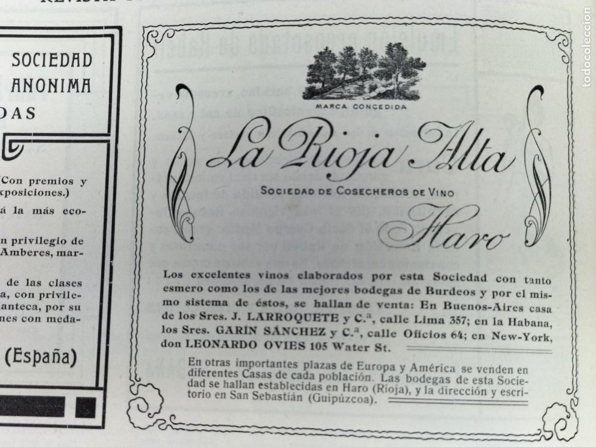 Collezionismo di affissi: LA RIOJA ALTA SOCIEDAD DE COSECHEROS DE VINO HARO HOJA A&Ntilde;O 1906