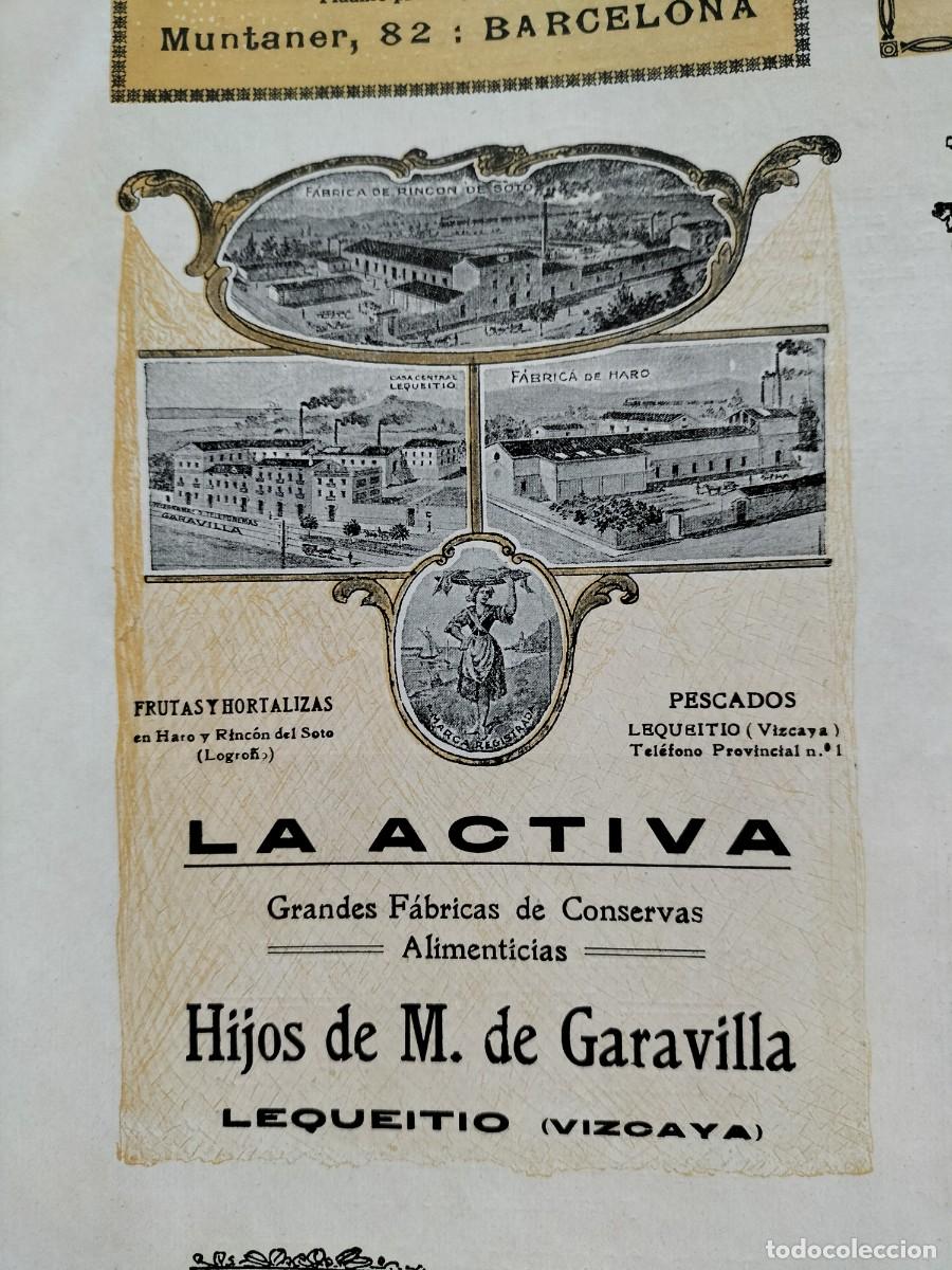 Coleccionismo de carteles: FABRICAS CONSERVAS ALIMENTICIAS LA ACTIVA HIJOS M.GARAVILLA LEQUEITIO HARO RINCON SOTO HOJA A&Ntilde;O 1920