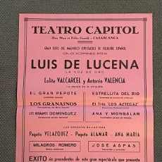 Collezionismo di affissi: LUIS DE LUCENA, CARTEL DE LA GIRA POR TIERRAS MARROQUÍES.. TEATRO CAPITOL. CASABLANCA (A.1959)