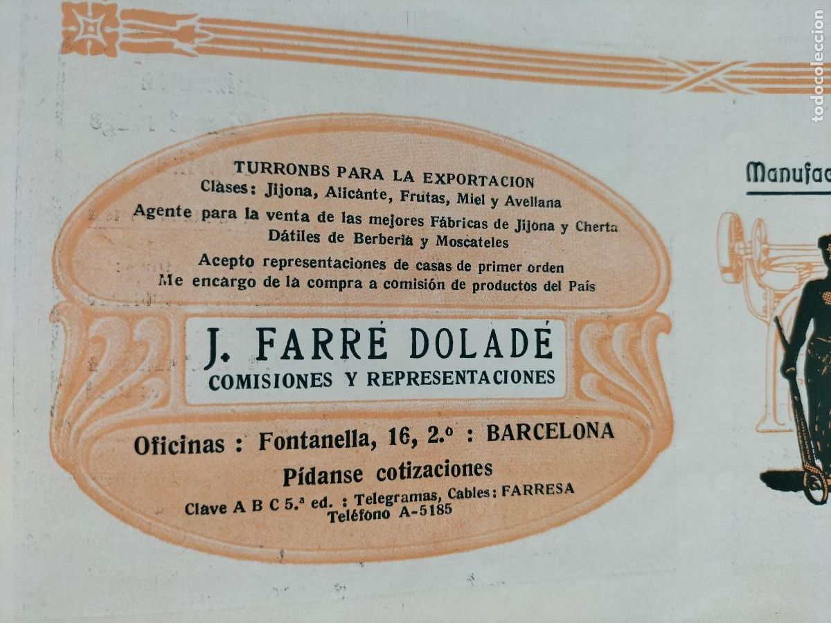 Sammeln von Plakaten: J,FARRE DOLADE TURRONES EXPORTACION COMISIONES Y REPRESENTACIONES BARCELONA HOJA REVISTA A&Ntilde;O 1920