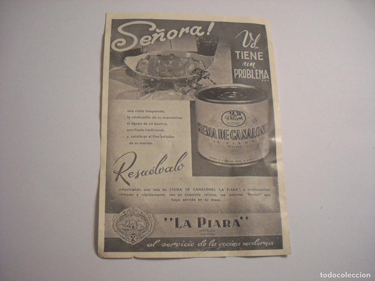 Colecionismo de cartazes: LA PIARA, CREMA DE CANALONES . EN EL REVERSO LA RECETA
