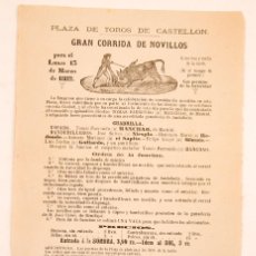 Collezionismo di affissi: CORRIDA DE NOVILLOS - CASTELLON - 1882 - TOROS - PROGRAMA