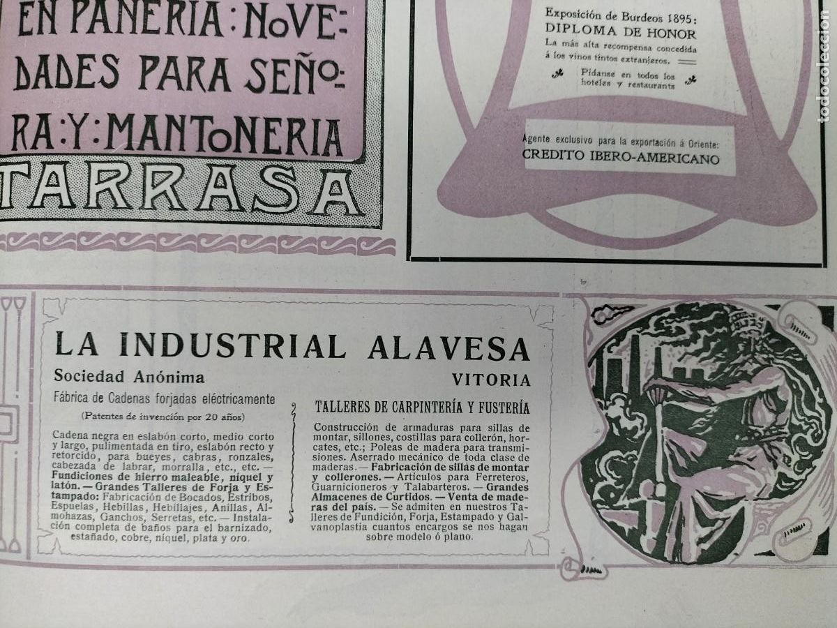 Collezionismo di affissi: TALLERES DE CARPINTERIA Y FUSTERIA LA INDUSTRIAL ALAVESA S.A VITORIA HOJA A&Ntilde;O 1906