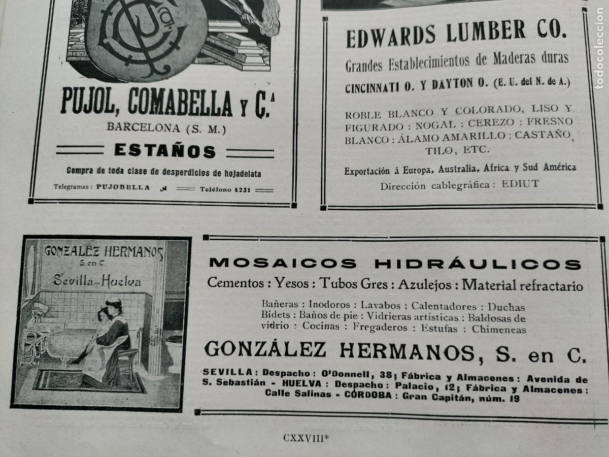Sammeln von Plakaten: MOSAICOS HIDRAULICOS GONZALEZ HERMANOS SEVILLA HUELVA HOJA REVISTA A&Ntilde;O 1911