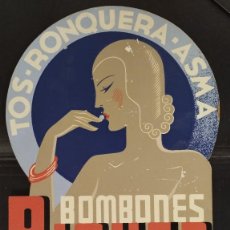 Coleccionismo de carteles: DISPLAY CARTEL PUBLICIDAD ART DECO BOMBONES RIQUER PARA LA TOS Y LA RONQUERA. BARCELONA AÑOS 20 - 30