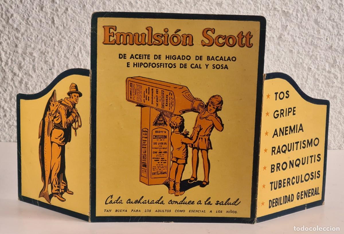 Coleccionismo de carteles: Antigua Publicidad Sobremesa Emulsi&oacute;n Scott Aceite H&iacute;gado de Bacalao - Decoraci&oacute;n Medicina Cartel