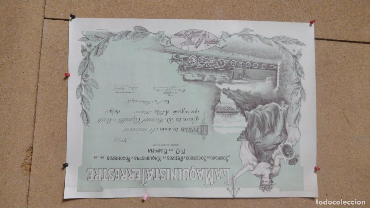 Sammeln von Plakaten: La maquinista terrestre. Sociedad de socorros y retiros de maquinistas 1907 Leon